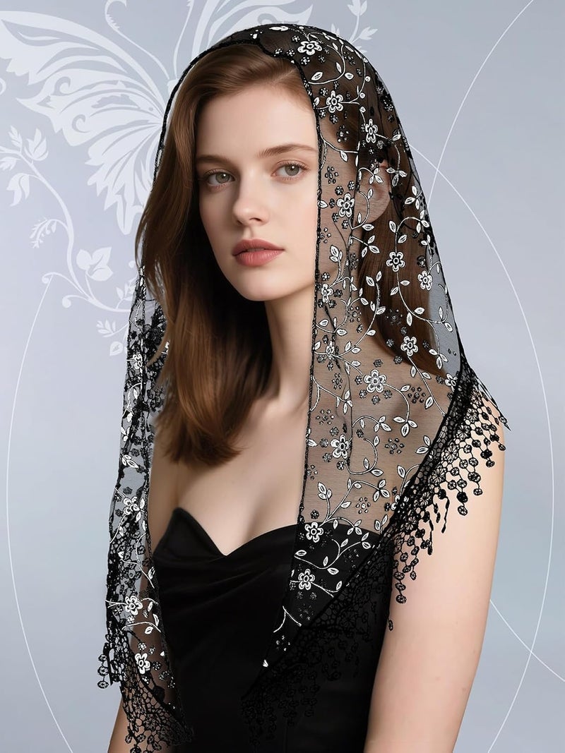 BOARDFEB 2 Pcs Mass Veil Triangle Mantilla Cathedral Head Covering Chapel Veil Latin Scarf Latin Mass Head Covering Veils - Image 4